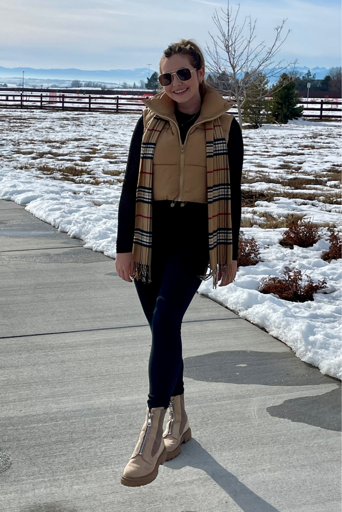 Hi from Colorado! Love this vest from Amazon for only $37! Wearing a size small. Cute plaid scarf is a $50 find at Macy’s. Sunnies are $17 and such great quality. I love them for everyday  Leggings and bodysuit are from Nordstrom. Linked my boots and similar ones that are so cute 😍

#LTKunder100 #LTKstyletip #LTKfit