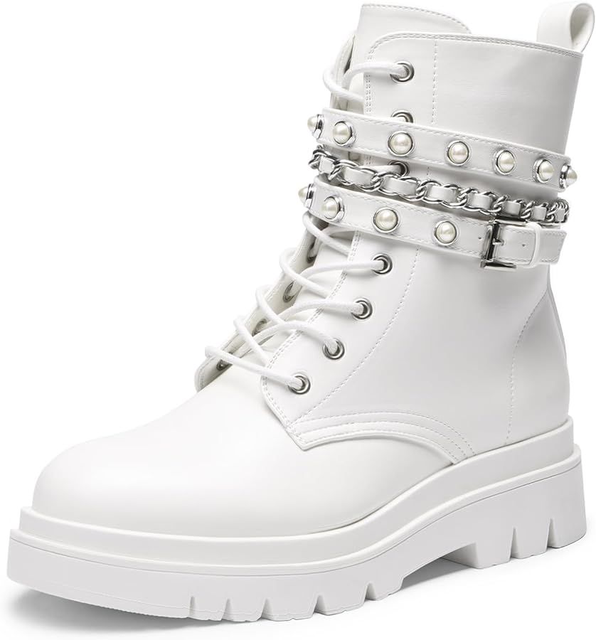 DREAM PAIRS Women's Fashion Platform Combat Boots Lace Up Lug Sole Goth Ankle Booties Shoes | Amazon (US)