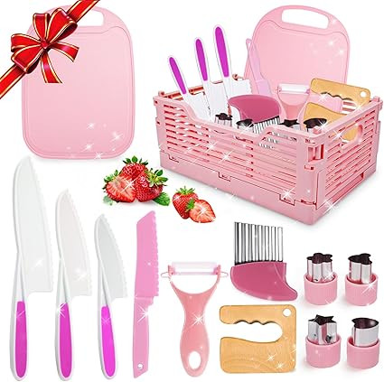 Kids Kitchen Knife Set for Real Cooking & Basket, Easter Basket Stuffers Gifts for Kids,Montessor... | Amazon (US)