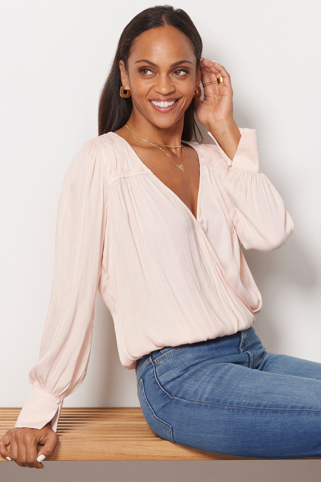 EVEREVE Rosalie Satin Surplice Top | EVEREVE | Evereve