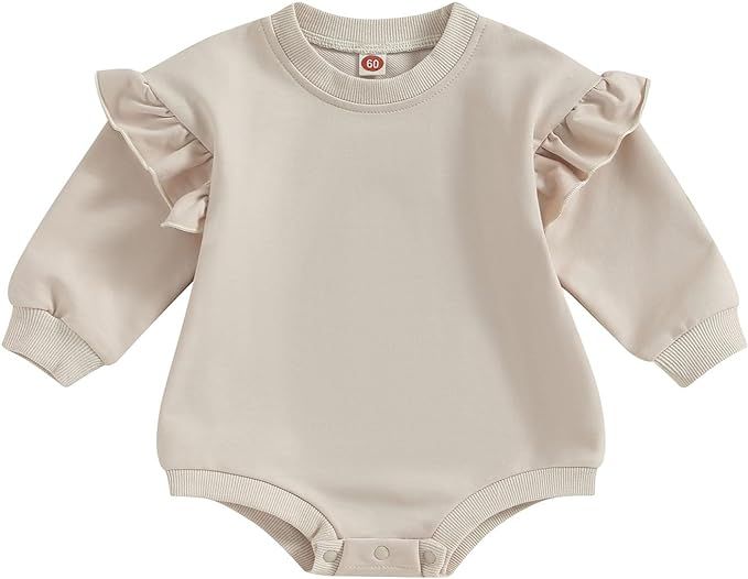 YOKJZJD Newborn Infant Baby Girl Outfits Ruffle Bubble Romper Sweatshirt Long Sleeve Bodysuit T-S... | Amazon (US)