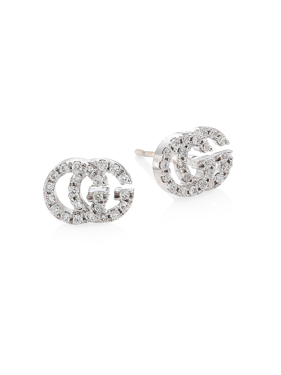 18K White Gold & Diamond Double G Studs | Saks Fifth Avenue