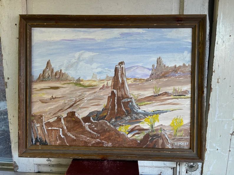Vintage Desert Original Large Framed Signed Painting - New Mexico Tempera Mixed Media 24 x 16 | Etsy (US)