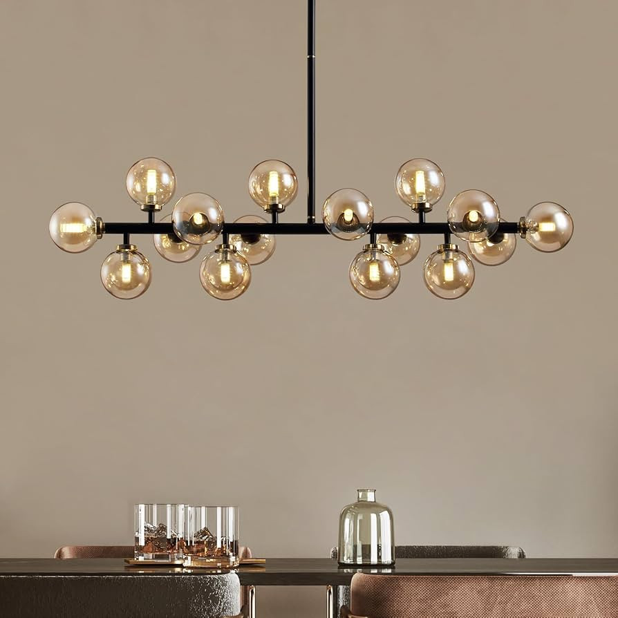 Mid Century Modern Chandeliers for Dining Room, 39" Linear Pendant Light Fixtures with Amber Glas... | Amazon (US)