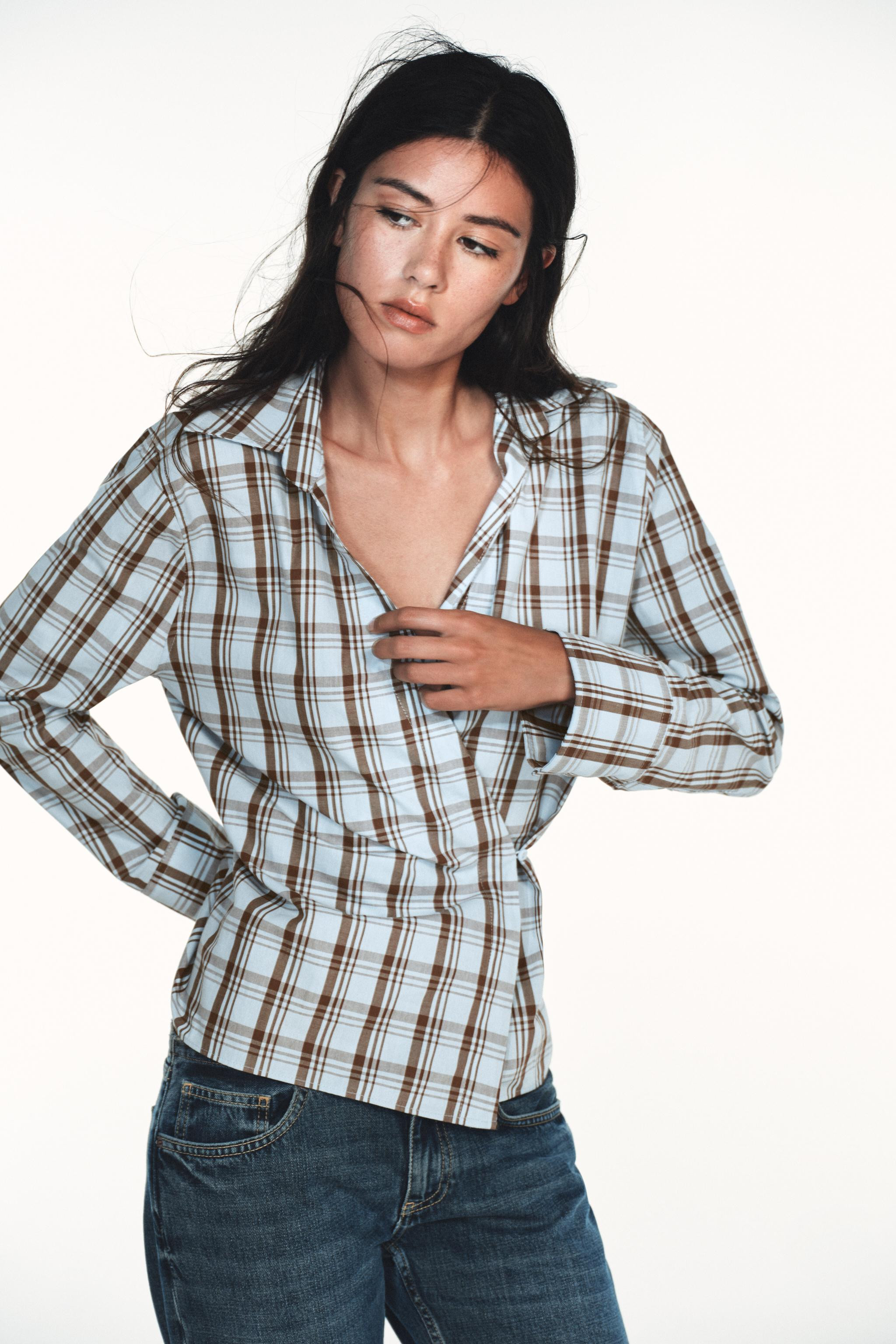 PLAID WRAP POPLIN SHIRT | Zara US
