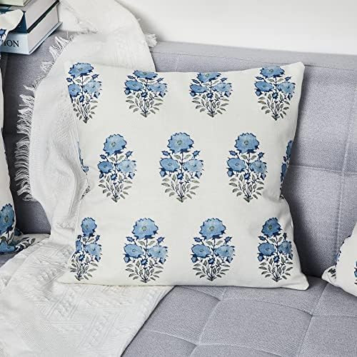 Lisa Fine Mughal Flower Pillow Cover in Monsoon Designer Flower 20x20 Pillow Case Blue Throw Pillows | Amazon (US)