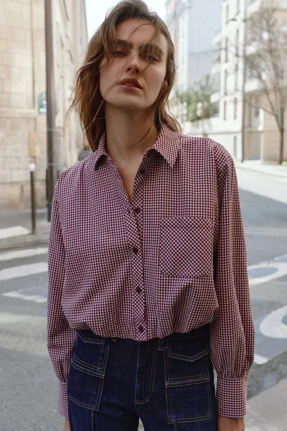 GINGHAM BALLOON SHIRT | Zara US