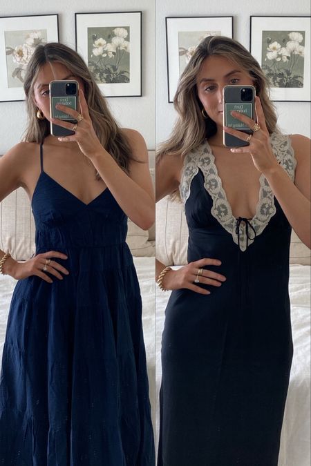 abercrombie does it again 🤌🏼🤌🏼  these summer dresses are darling! some of my fave from my recent haul 

#abercrombie #abercrombiepartner #abercrombiedress #navydress #blackdress #satindress #lacedress #plungeneckdress
