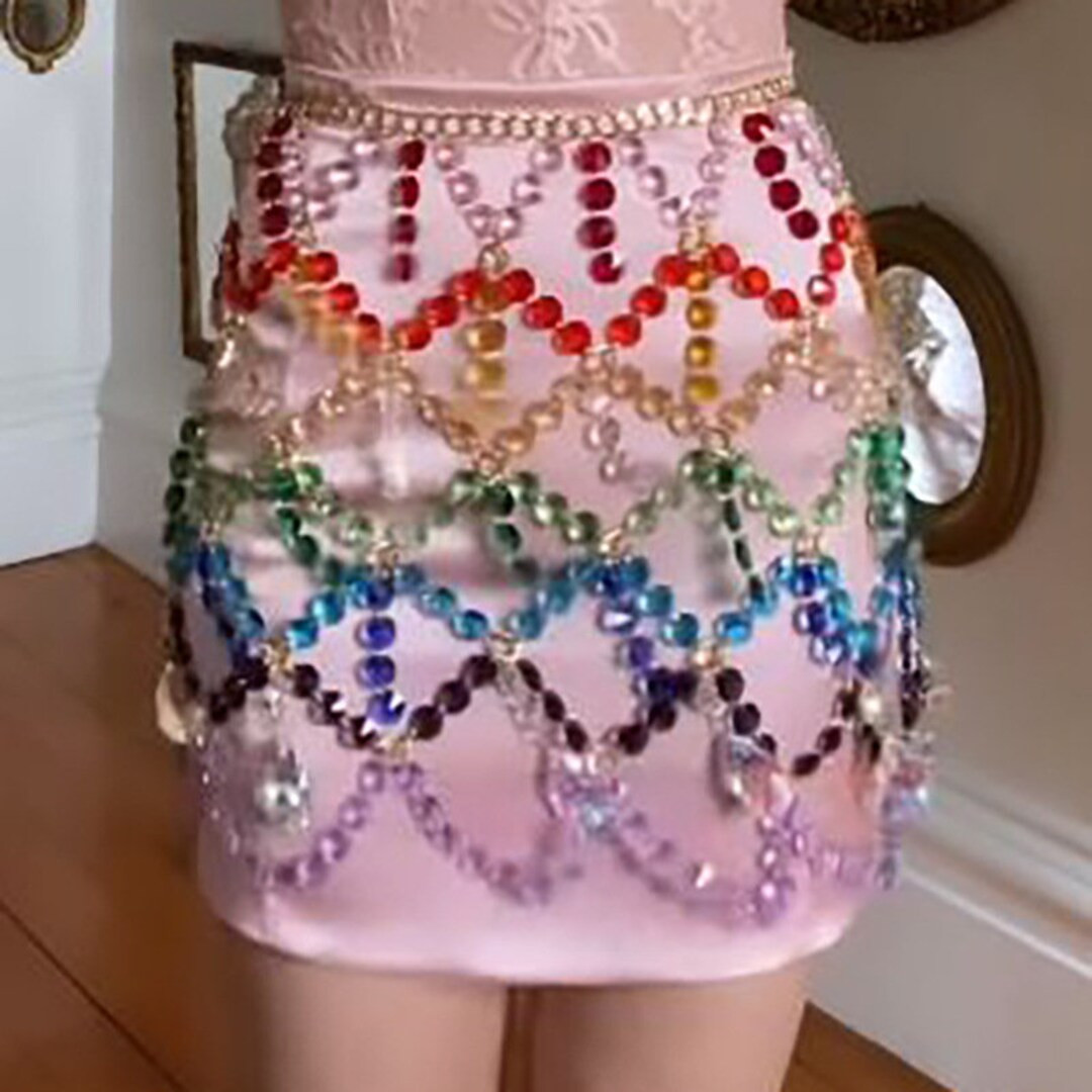 Crystal Beach Rave Skirt Party Dress Womens Metal Chain Body Jewelry Gift for Her (Waist chain le... | Etsy (US)