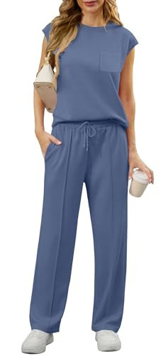 GRECERELLE Two Piece Sets For Women Athleisure Sets Women Summer Vacation Outfits For Women Haze blue-2XL | Amazon (US)
