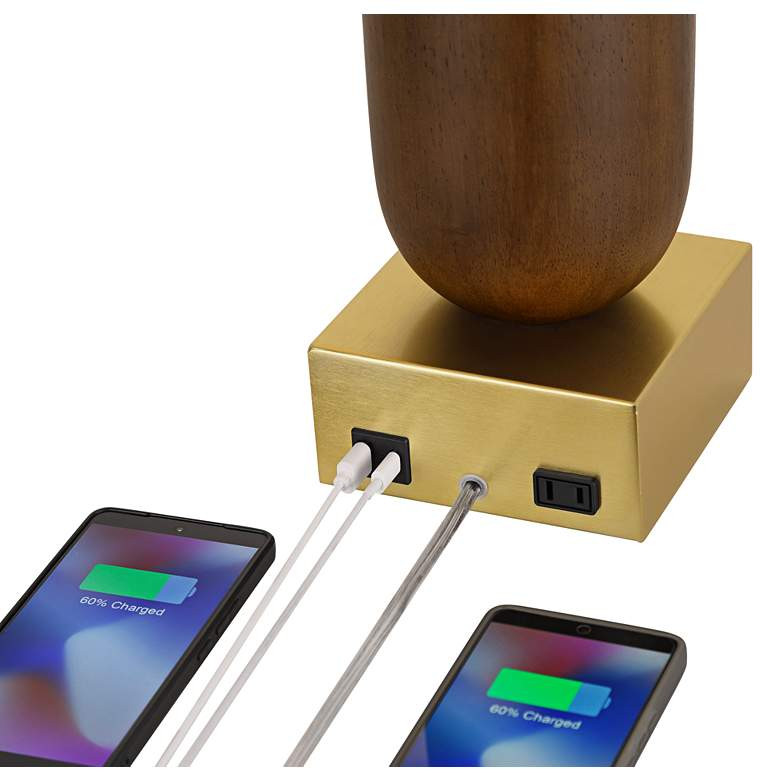 Brass Wood USB Table Lamp Set Contemporary Charging - #7941V | Lamps Plus | Lamps Plus