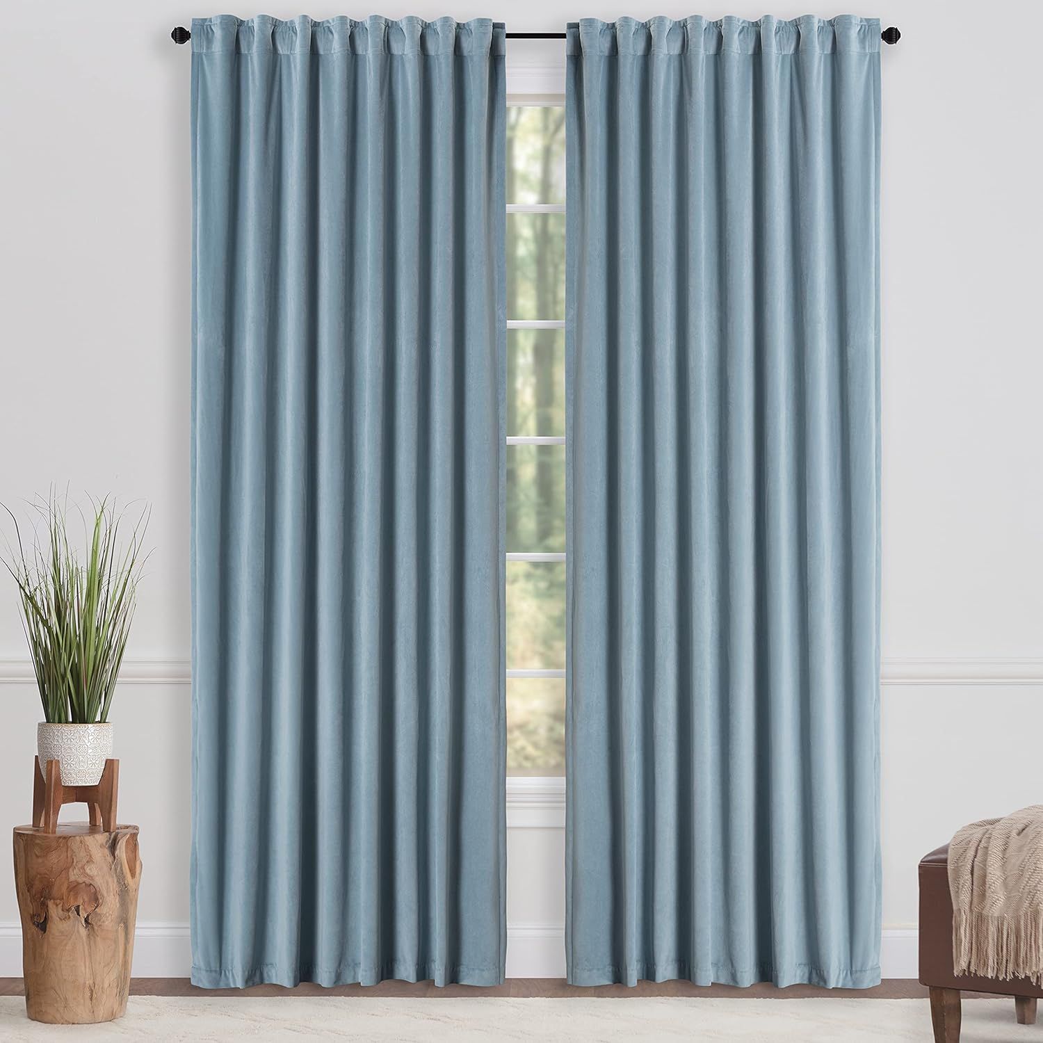 Chanasya Dusty Blue Velvet Curtains Panel Set 2 -Piece - Classy Partial Blackout Curtain Room Dar... | Amazon (US)