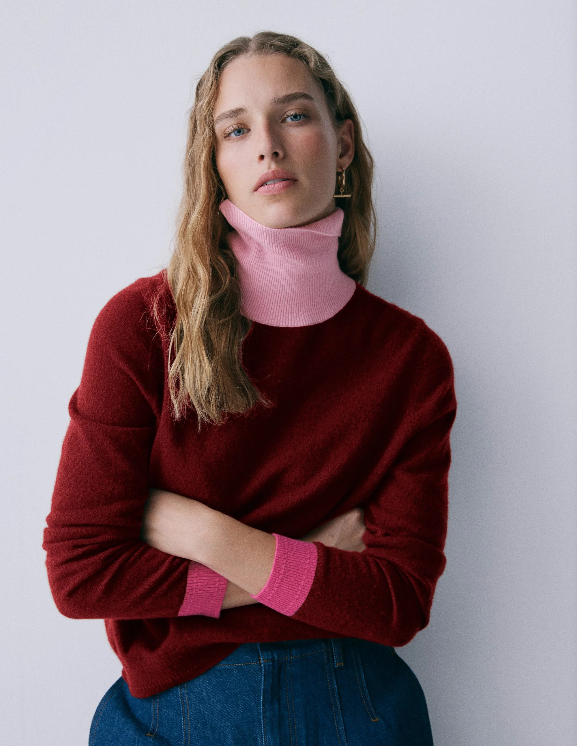 Eva Cashmere Roll Neck Sweater-Chestnut, Colour Block | Boden (US)