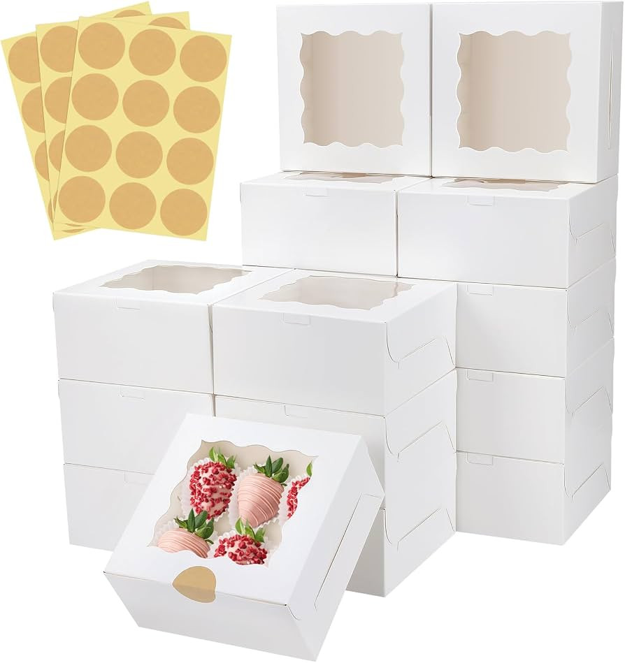 Colovis 30 Pcs White Bakery Boxes with Window, 6 X 6 X 3 Inches, White Paperboard Treat Boxes for... | Amazon (US)