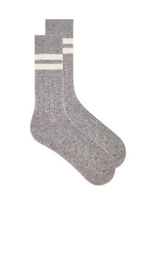 White & Warren Cashmere Ribbed Striped Socks in Greay. | Revolve Clothing (Global)