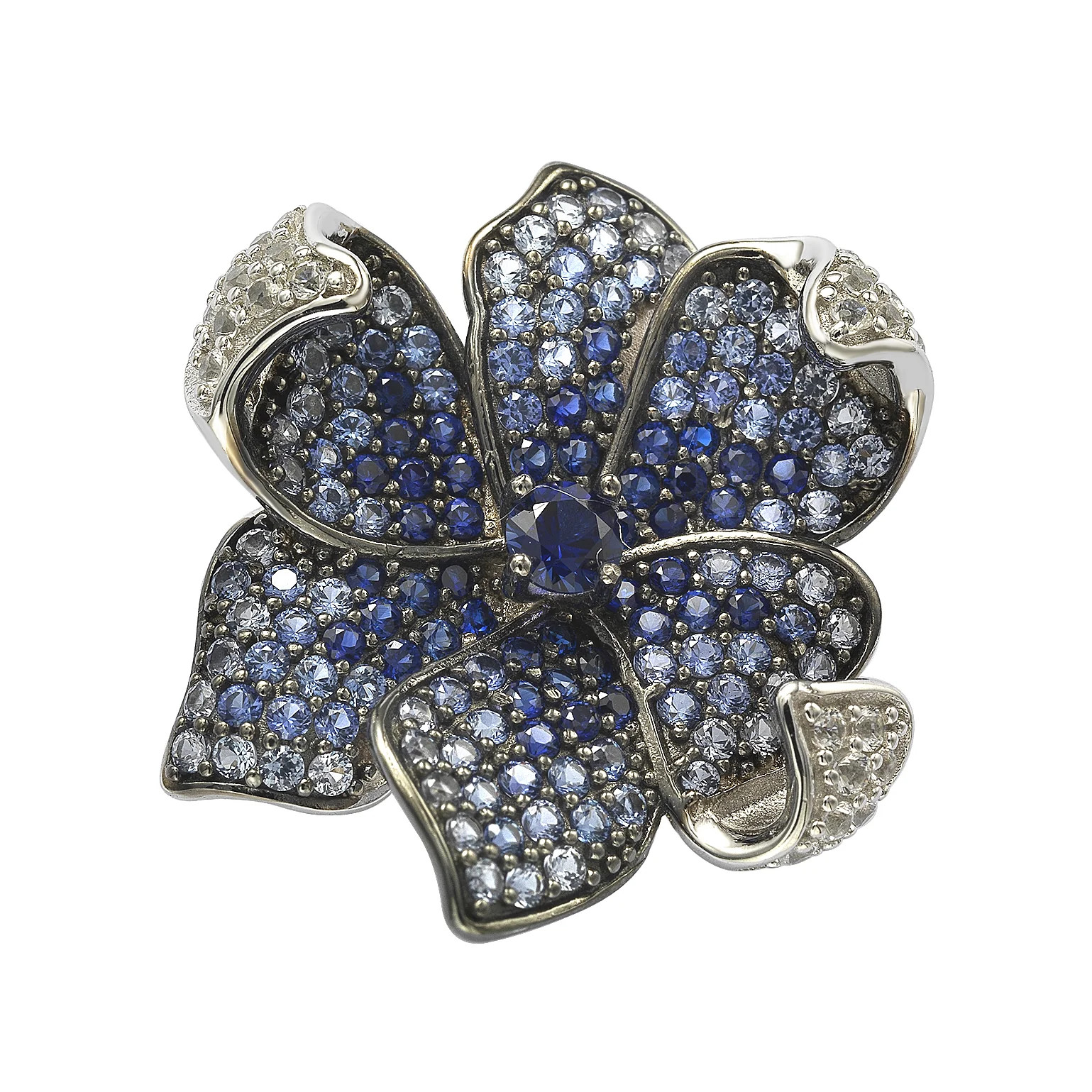 Suzy Levian Sterling Silver Sapphire & Diamond Accent Flower Petal Bro | SUZY LEVIAN