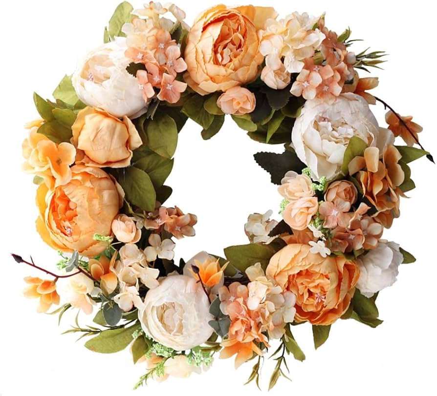 Peony Wreaths for Front Door Artificial Spring Summer Flower Door Wreath 16 Inch Fall Wreaths for... | Amazon (US)