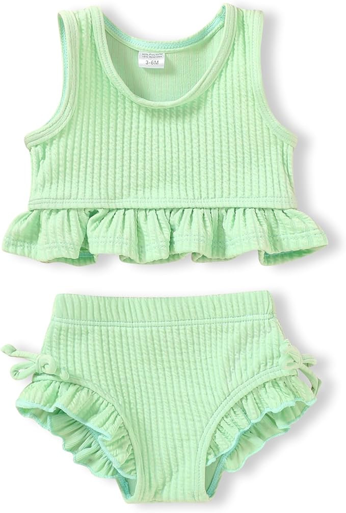 HAPPYMA Baby Swimsuit Toddler Girl Bathing Suit Summer Solid Color Bikini Set Beach Two Piece Swi... | Amazon (US)