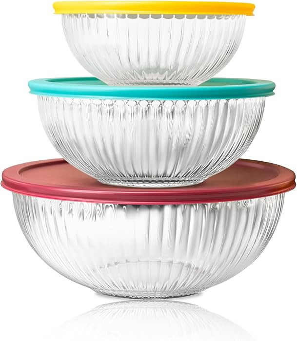 Sculpted 3 Pack Glass Mixing Bowls (1.1 QT, 2.1 QT, 3.7 QT) – Borosilicate Glass Bowls with Air... | Amazon (CA)