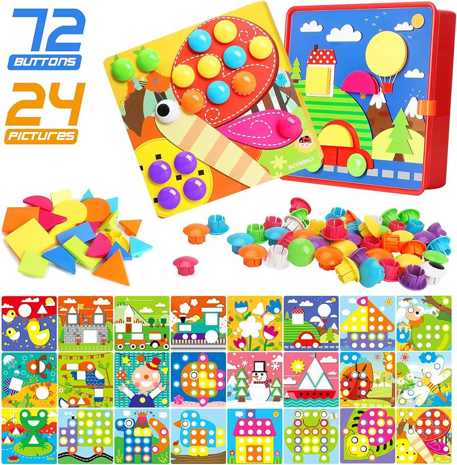 Gxi Button Art Toys Crafts for Toddler Activities Game Peg Board Preschool Toys Mosaic Pegboard f... | Amazon (US)
