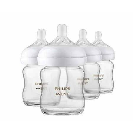 Philips AVENT Glass Natural Baby Bottle with Natural Response Nipple, Clear, 4oz, 4pk | Walmart (US)