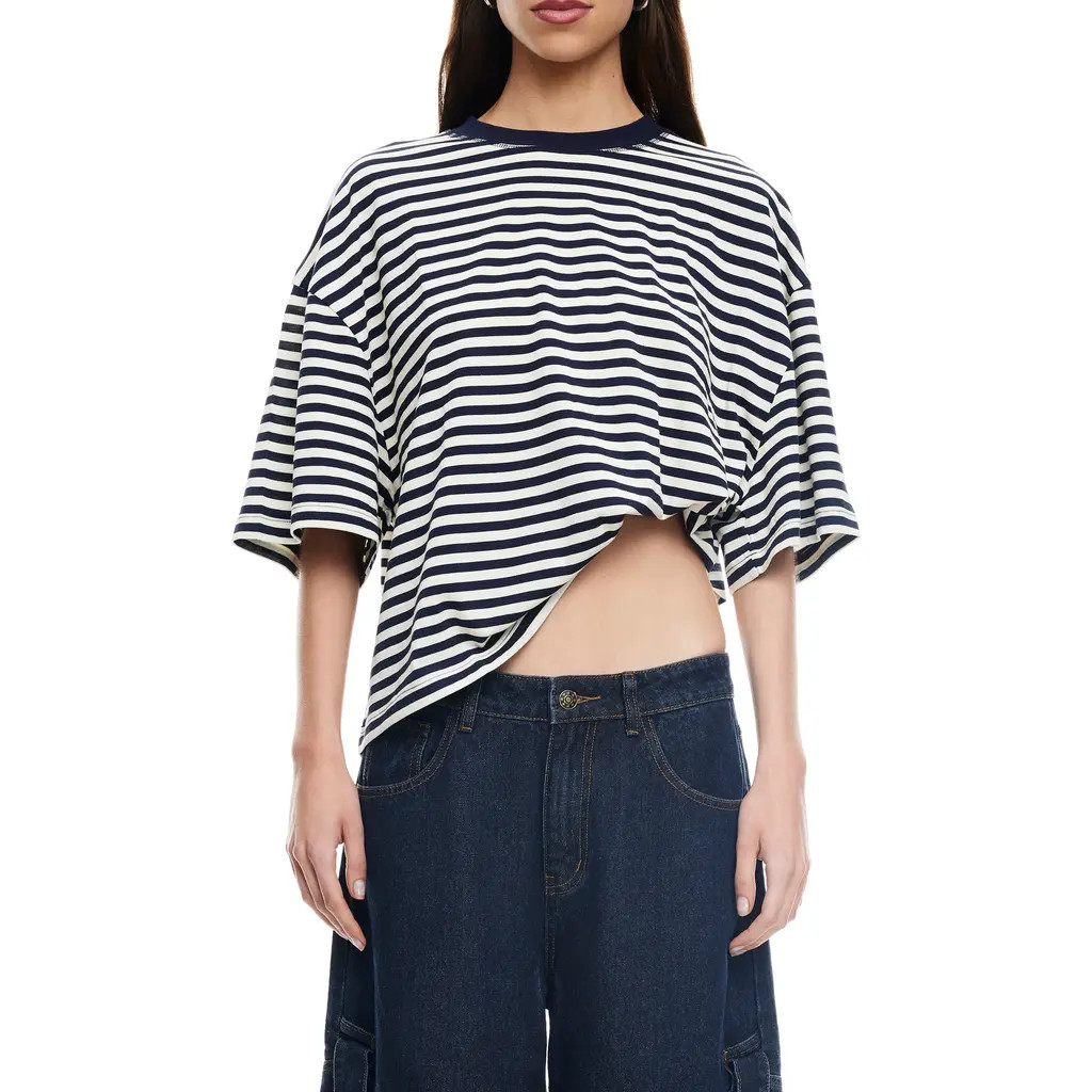 LIONESS Bloom Stripe T-Shirt in White Navy Stripe at Nordstrom, Size Large | Nordstrom