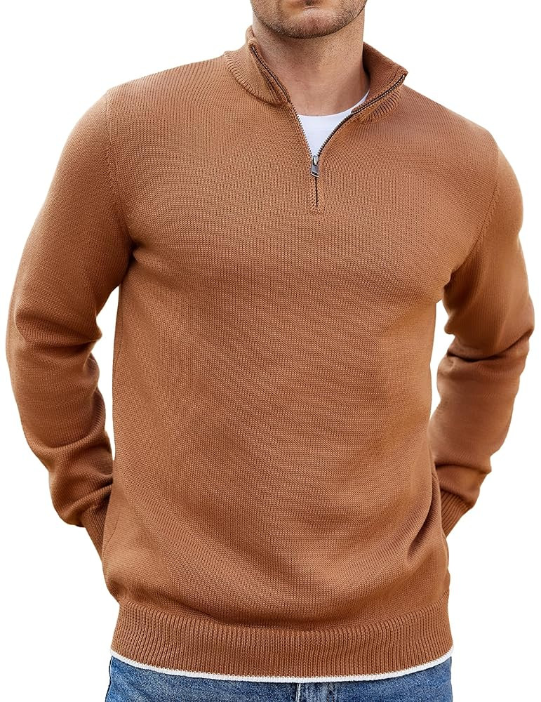 COOFANDY Men's Quarter Zip Up Pullover Slim Fit Lightweight Mock Neck Long Sleeve Sweaters | Amazon (US)