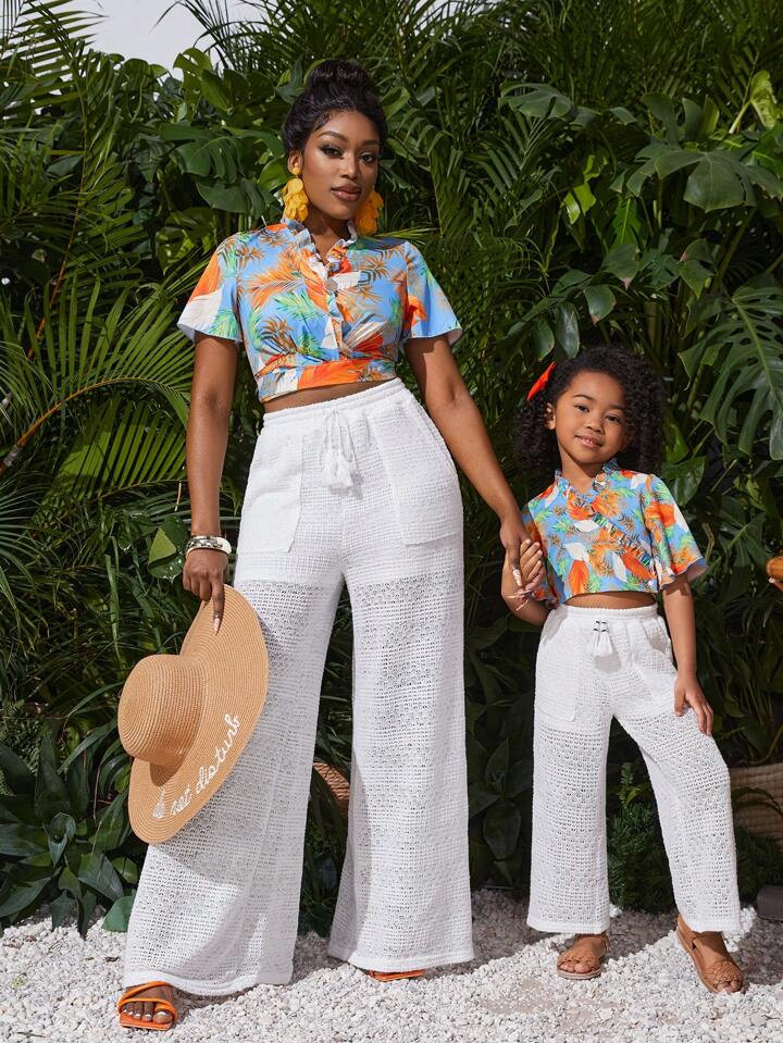 SHEIN Young Girl Woven Solid Color Loose Casual Wide Leg Long Pants For Vacation | SHEIN