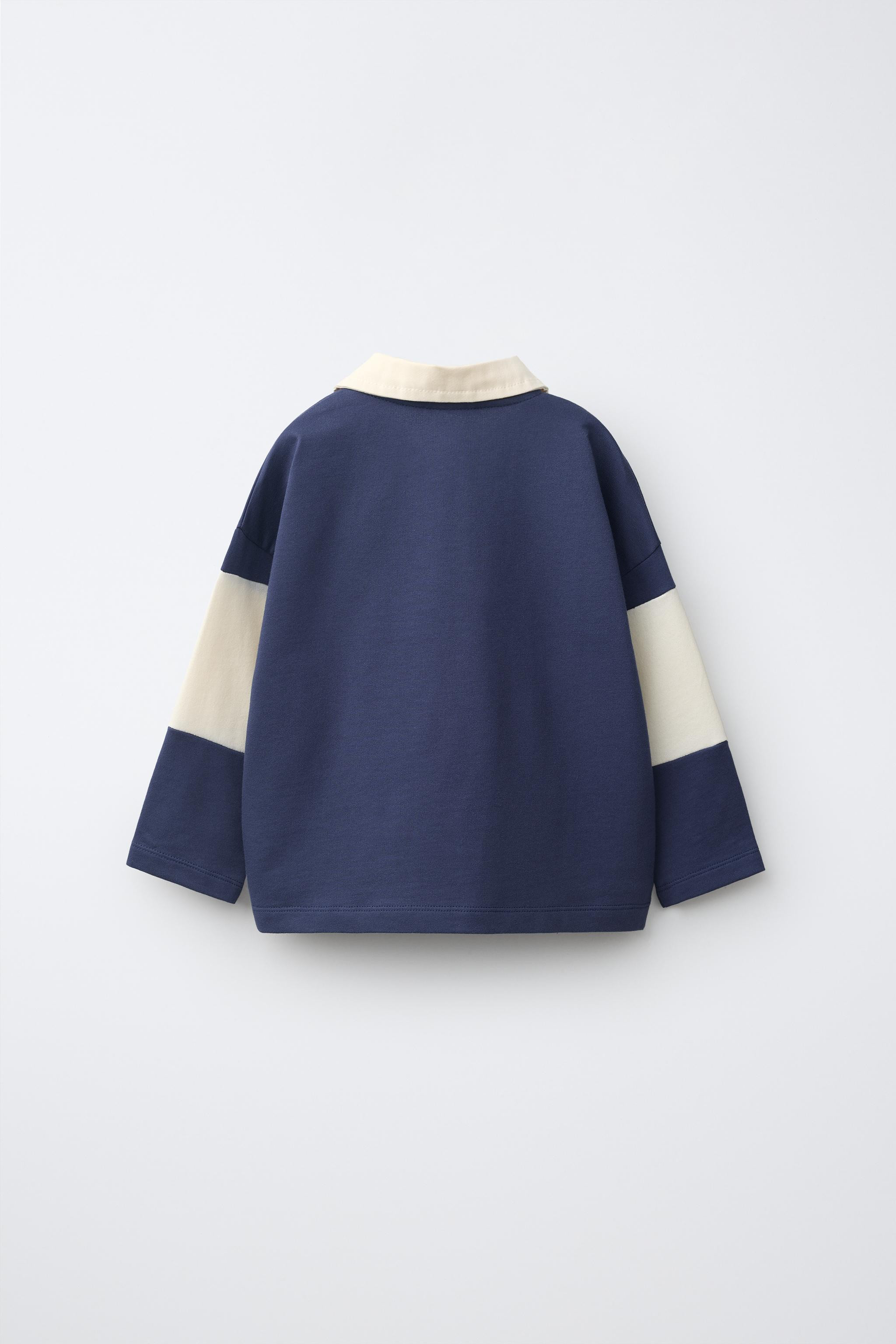 Knit polo shirt with a contrasting color collar and long sleeves. Button closure at the front yok... | Zara US