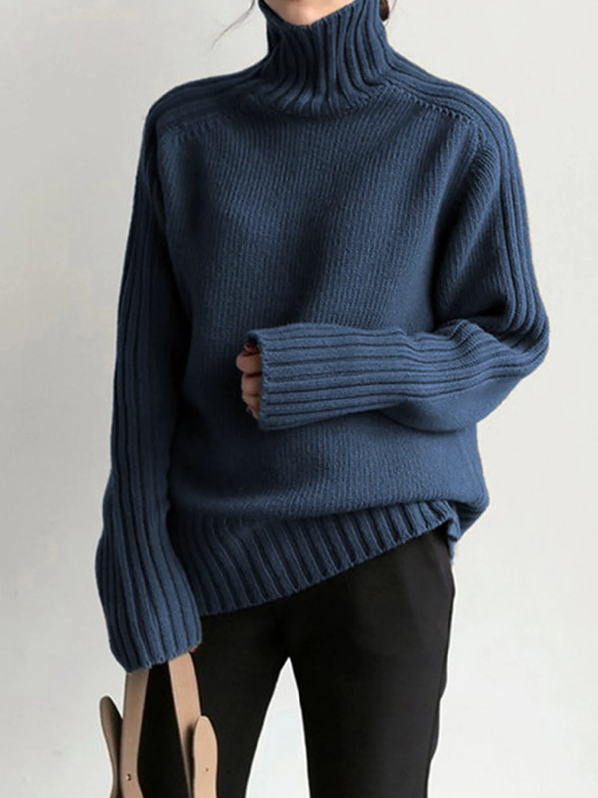 Solid High Neck Knit Sweater | Commense