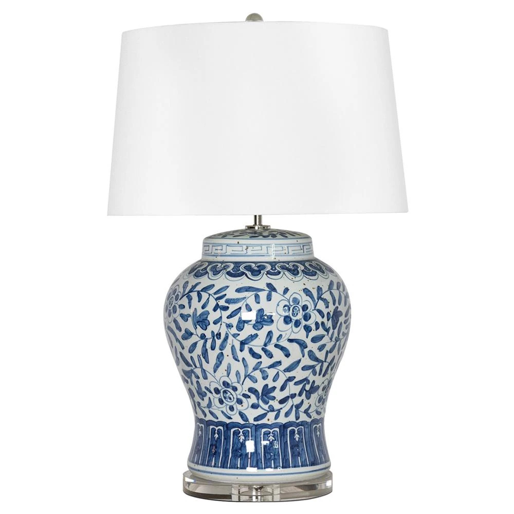 Royal French Blue Ceramic Crystal Bedside Table Lamp | Kathy Kuo Home