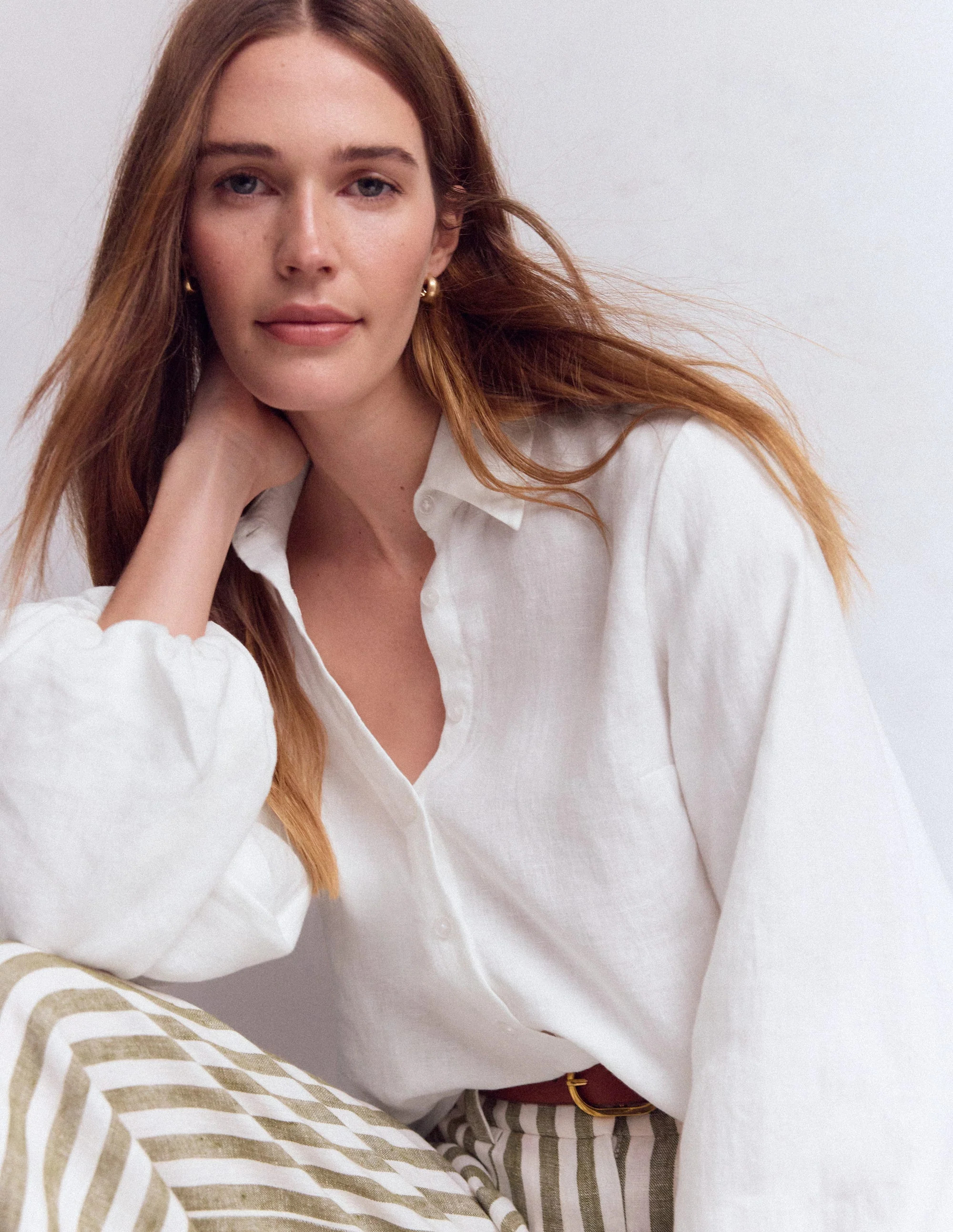 Puff Sleeve Linen Shirt-White | Boden (US)