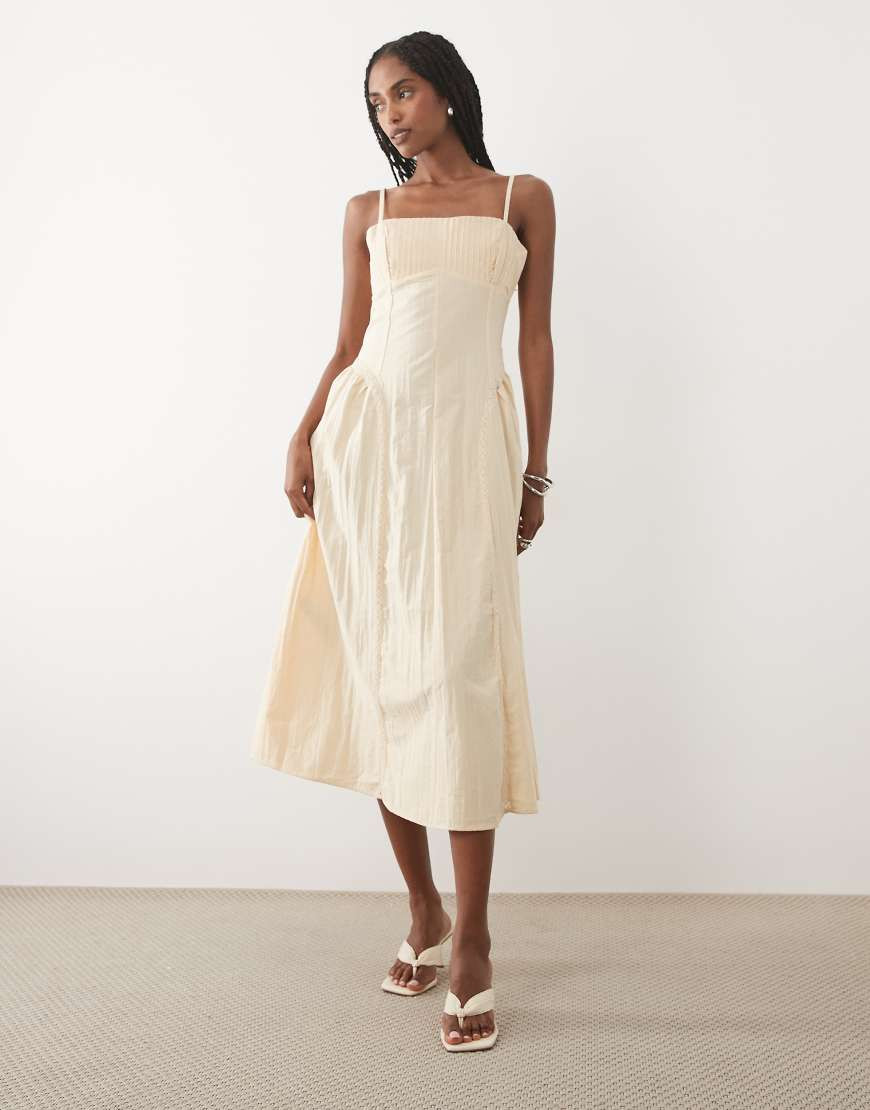 Mango cotton rich structured strappy midi dress in cream-Neutral | ASOS (Global)