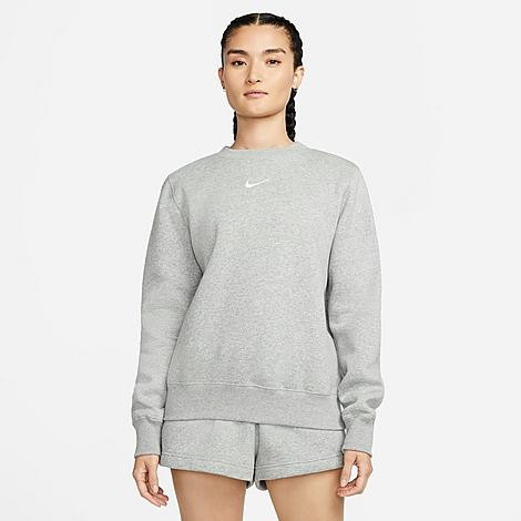 Nike Women's Sportswear Phoenix Fleece Crewneck Sweatshirt in Grey/Dark Grey Heather Size Small Cott | Finish Line (US)