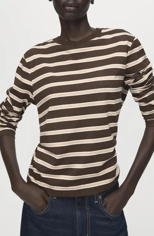 MANGO Stripe Long Sleeve T-Shirt in Brown at Nordstrom, Size Small | Nordstrom