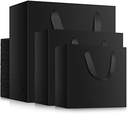 EUSOAR Gift Wrap Bags Bulk, 30pcs Black Heavy Duty Reusable Craft Handle Kraft Bags with 3 sizes,... | Amazon (US)