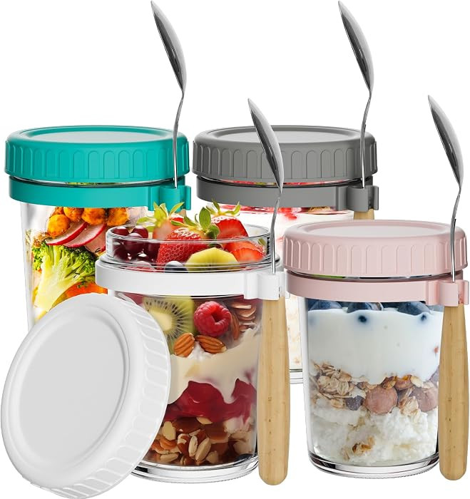4 Pack 12OZ/350ML Overnight Oats Jar with Spoons, Glass Jars with Lids for Overnight Oats Salad J... | Amazon (CA)