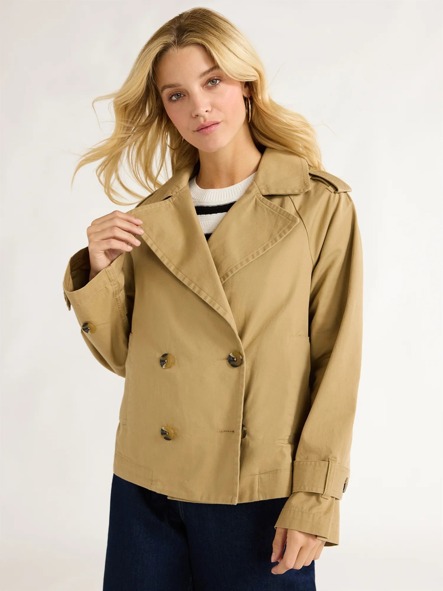 Free Assembly Women’s Cropped Cotton Trench Coat, Sizes XS-XXL | Walmart (US)