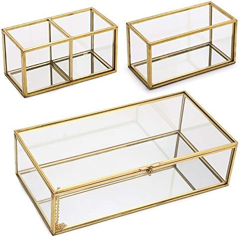 Hipiwe Mirrored Glass Keepsake Box with Two Detachable Internal Glass Organizer - Gold Lidded Box Je | Amazon (US)