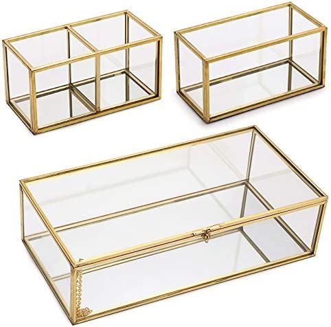 Amazon.com: Hipiwe Mirrored Glass Keepsake Box with Two Detachable Internal Glass Organizer - Gold L | Amazon (US)