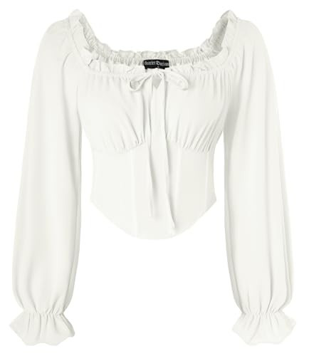 Renaissance Corset Tops for Women White Blouse Off Shoulder Long Sleeve Shirts White XL | Amazon (US)