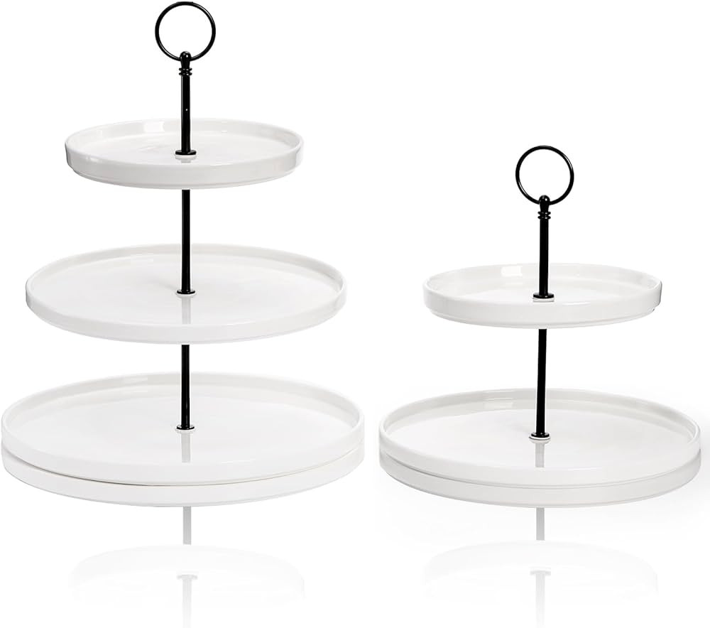 Amazon.com: Tosnail Set of 2 White Porcelain Cupcake Stand, Tiered Serving Trays with Black Rod, ... | Amazon (US)
