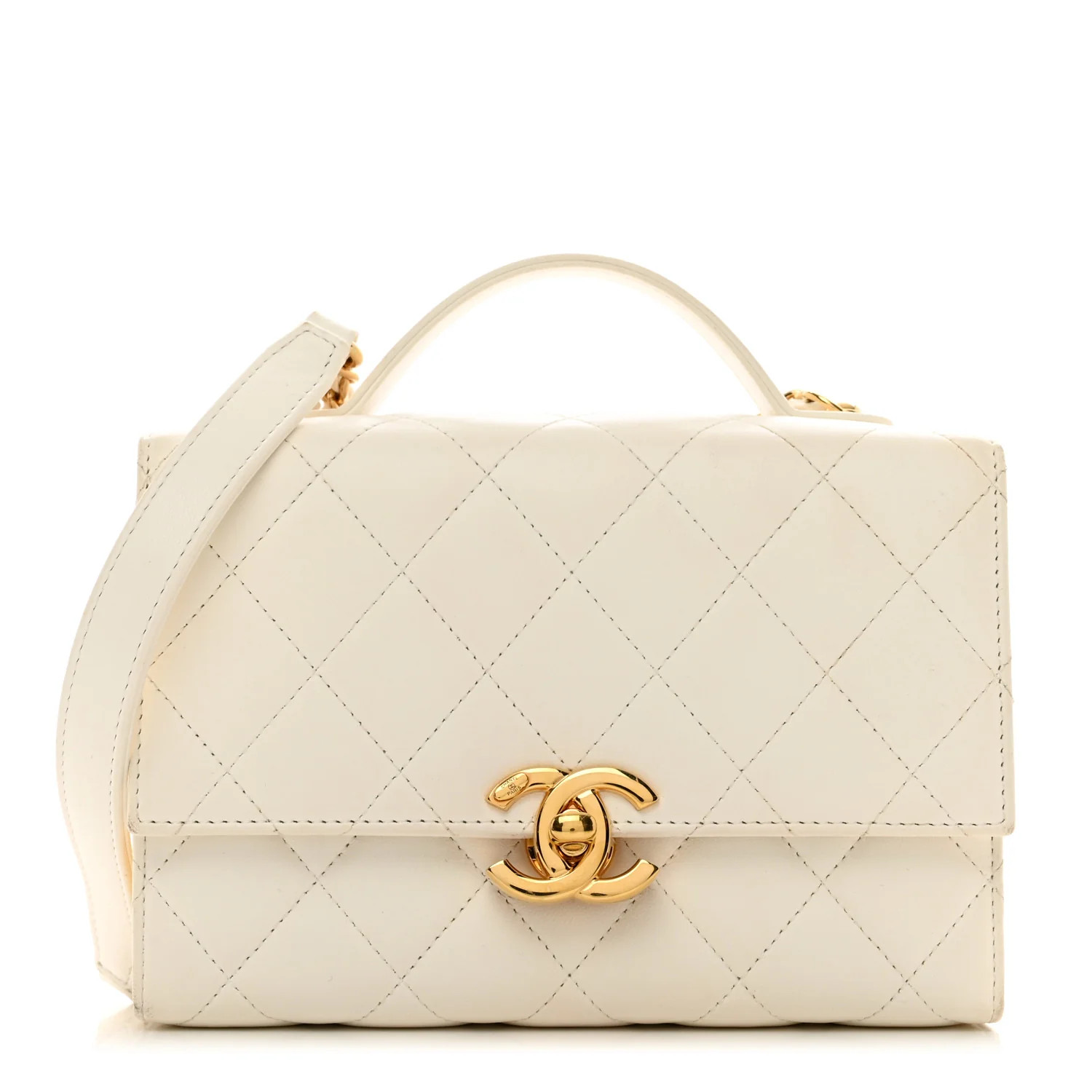 Chanel Lambskin Quilted Mini Golden Plate Flap White | FASHIONPHILE (US)