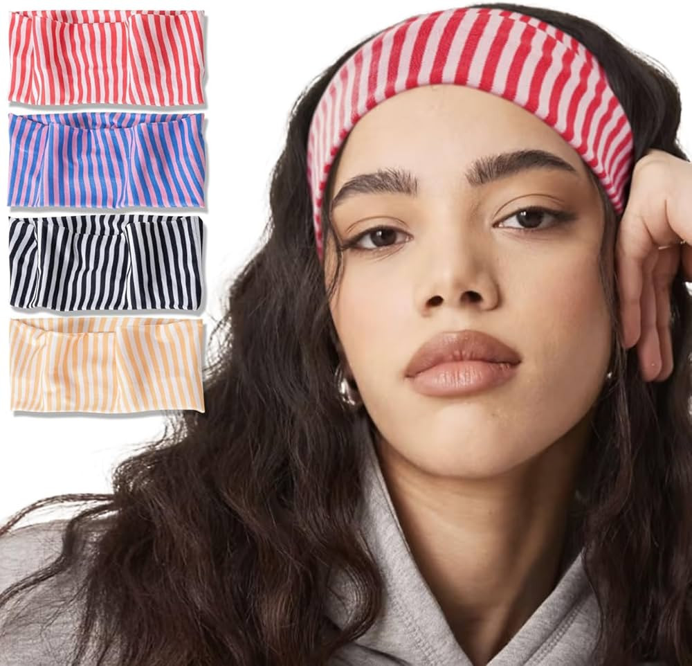 4PACK Stretchy Striped Headband For Women Elastic Wide Hairbands For Yoga Hair Wraps Bohemian Hai... | Amazon (US)