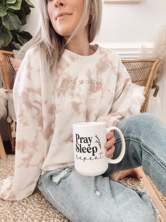 Embroidered ‘Jesus & Coffee’ tie dye sweatshirt || embroidered Christian Tie Dye sweatshirt |... | Etsy (US)