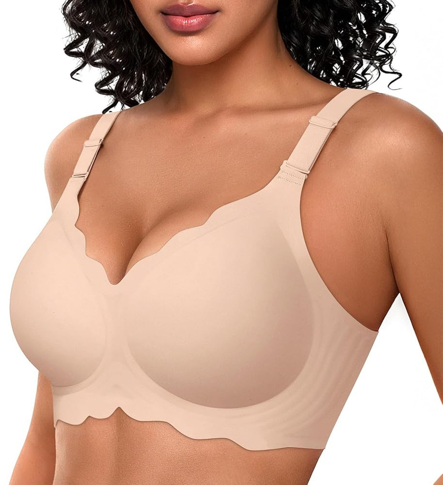 OEAK Women Bras No Underwire Scalloped Push Up Buttery Soft Tshirt Bra Seamless Full Coverage Con... | Amazon (US)