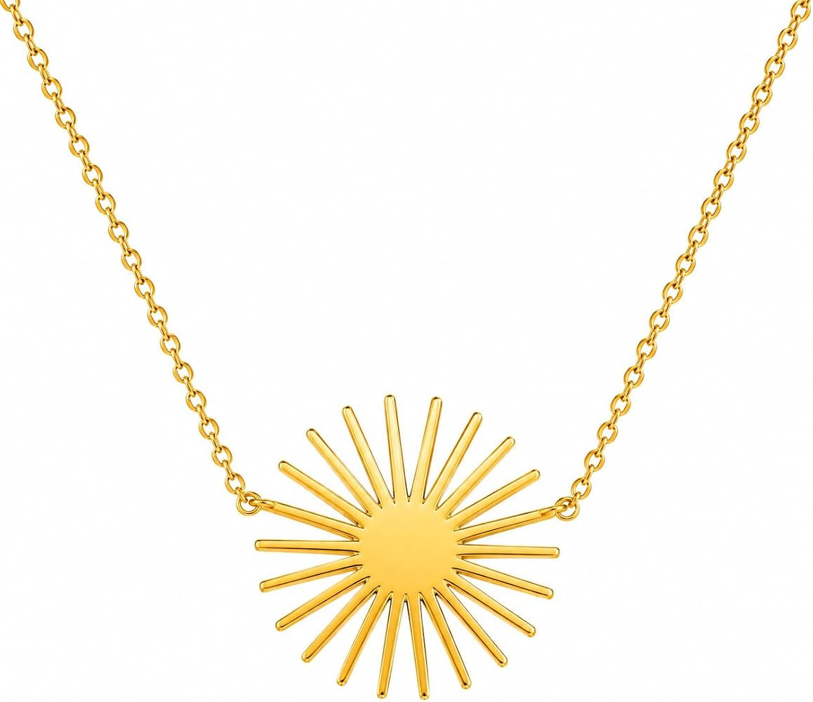 \u201c18K Gold PVD Plated Stainless Steel Sun Pendant Necklace for Women Waterproof Minimalist Je... | Amazon (US)
