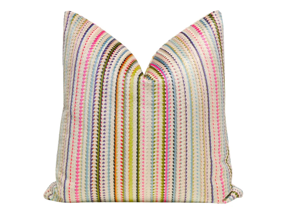 Tribeca Cut Velvet // Multi Pillow | stripe colorful pillow | designer cut velvet pillow | multi ... | Etsy (US)