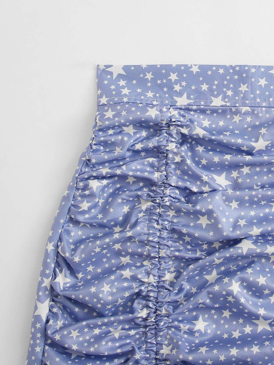 Star Print Ruched Drawstring Mini Skirt | SHEIN