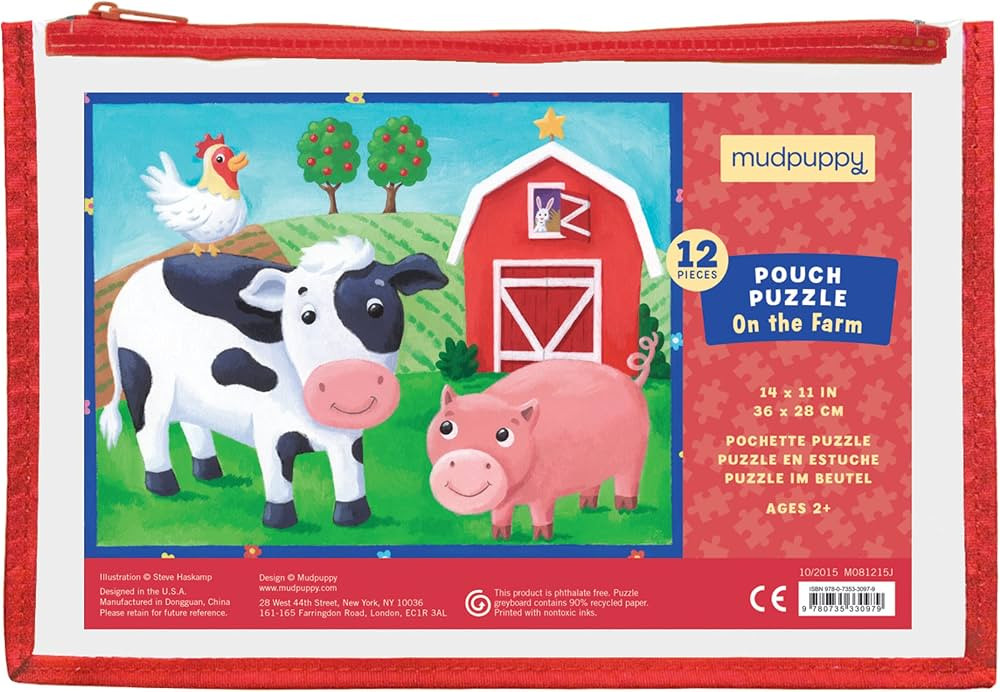 Mudpuppy On the Farm Pouch Puzzle – 12 Pieces, 14” x 11”, Great for Kids Ages 2-4 – Trave... | Amazon (US)